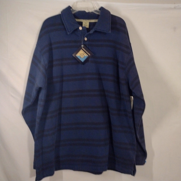 World Island - Blue & Black - Horizontal Striped - Long Sleeve Polo Men's XL NWT - Picture 1 of 11